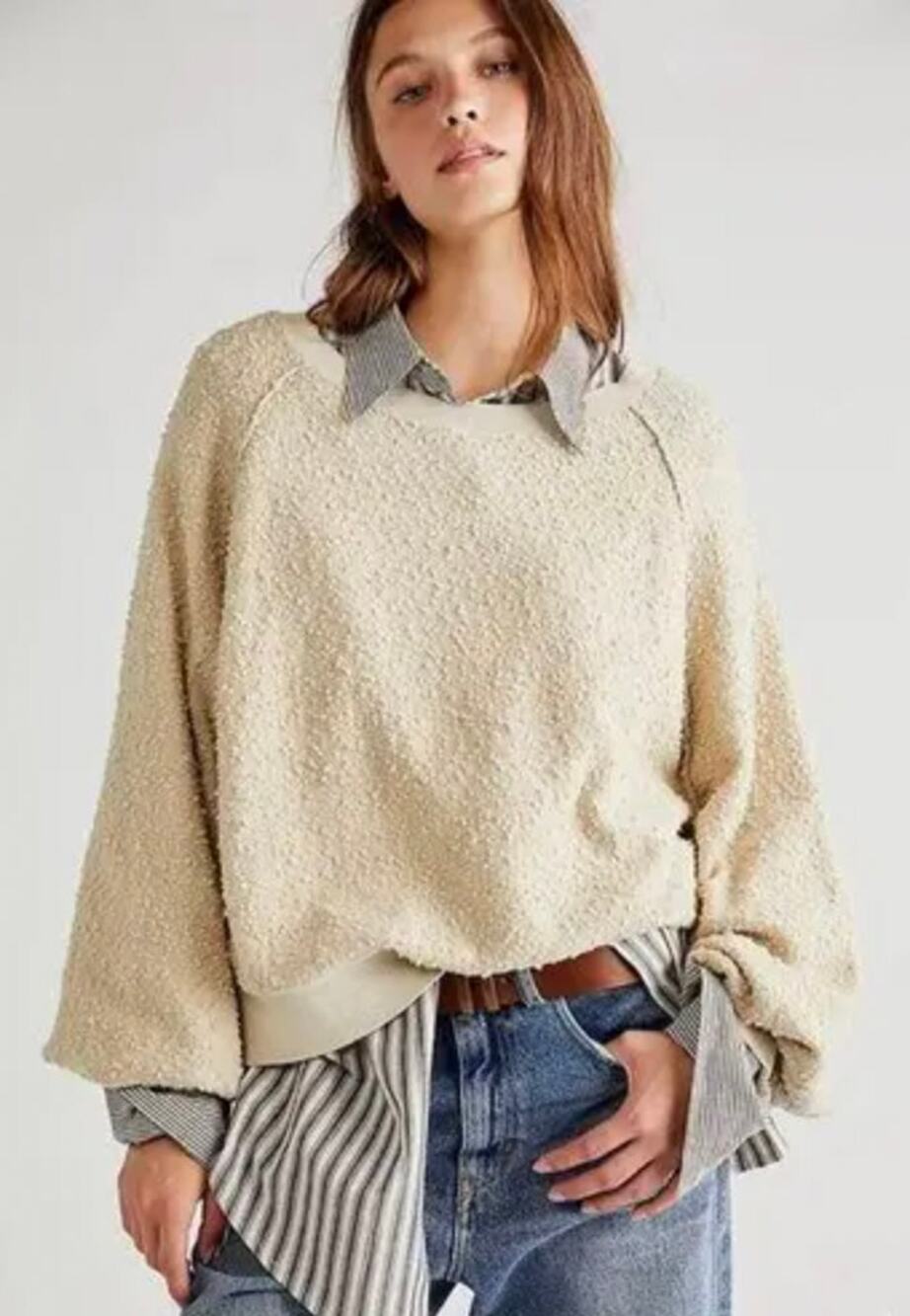 Free People Found My Friend Pullover Oversized Knit Sweater Cream Size Small